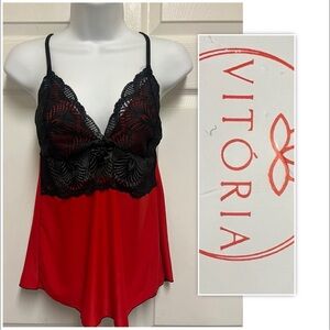 Vitoria Red Lace Trim Cami Top